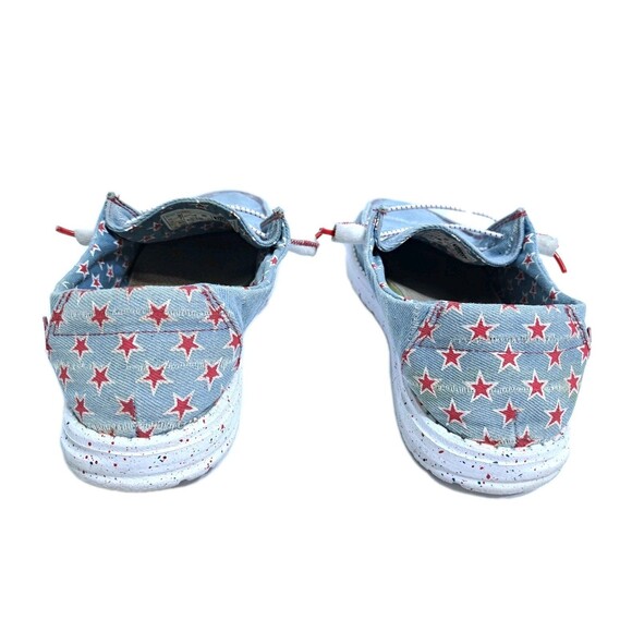Hey Dude Women’s Size 9 Wendy Patriotic Denim Star Shoes USA Red White Blue 4th - Picture 7 of 10